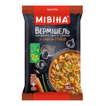 Вермішель швидкого приготування негостра зі смаком грибів з овочами та зеленню Мівіна м/у 59.2г