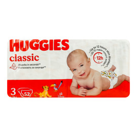 Підгузники для дітей 4-9кг 3 Classic Huggies 52шт