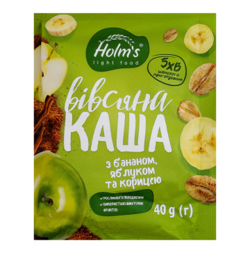 Каша вівсяна з бананом, яблуком та корицею швидкого приготування Holm's м/у 40г