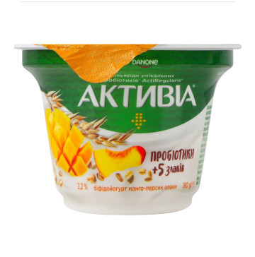 Біфідойогурт 2.2% Манго-персик-злаки Активіа ст 180г