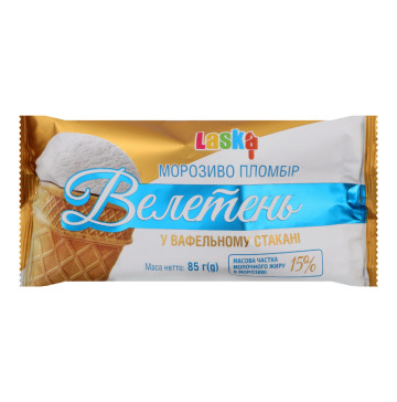 Морозиво 15% пломбір у вафельному стакані Велетень Laska м/у 85г