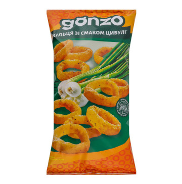Кільця кукурудзяні зі смаком цибулі Gonzo м/у 150г