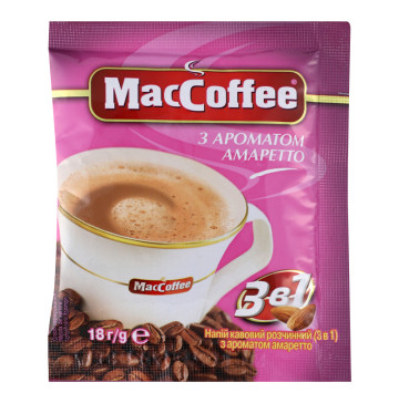 Напій кавовий розчинний з ароматом амаретто 3в1 MacCoffee м/у 18г