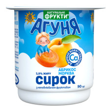 Сирок 3.9% для дітей від 8міс з наповнювачем фруктовим Абрикос-морква Агуня ст 90г