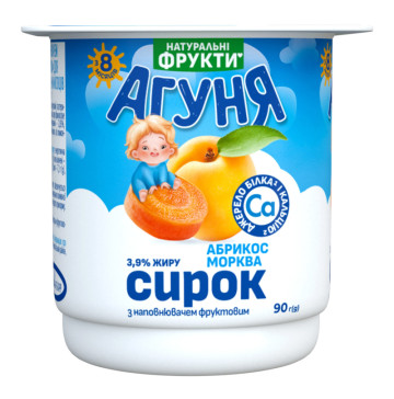 Сирок 3.9% для дітей від 8міс з наповнювачем фруктовим Абрикос-морква Агуня ст 90г