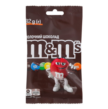 Драже з молочним шоколадом вкриті різнокольоровою цукровою глазур'ю M&M`s м/у 82г