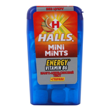 Цукерки без цукру +гуарана Манго-апельсиновий твіст Mini Mints Halls п/у 12.5г