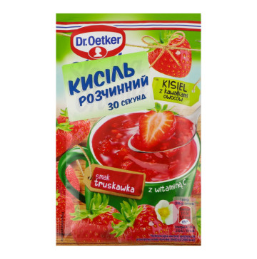 Кисіль розчинний швидкого приготування з шматочками фруктів зі смаком полуниці Dr.Oetker м/у 31.5г