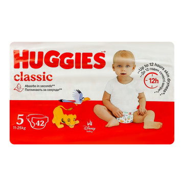 Підгузники для дітей 11-25кг 5 Classic Huggies 42шт