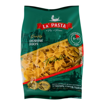 Вироби макаронні фігурні з твердих сортів пшениці група А клас екстра Бантики №2001 La' Pasta Per Primi м/у 400г