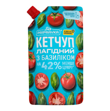Кетчуп пастеризований Лагідний з базиліком Pripravka д/п 250г