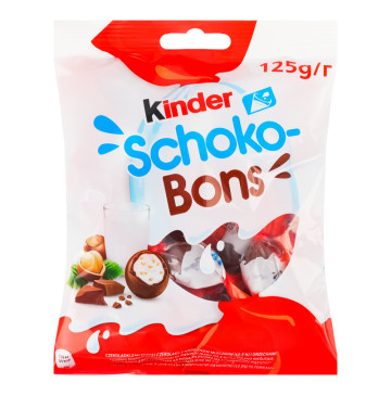 Цукерки з молочного шоколаду з молочною начинкою та горіхами Schoko-Bons Kinder м/у 125г