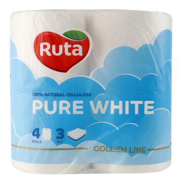 Папір туалетний 3-х шаровий Pure White Ruta 4шт