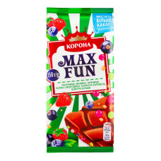 Шоколад молочний Полуниця-малина-чорниця-чорна смородина-іскриста карамель-шипучі кульки Max Fun Корона м/у 150г