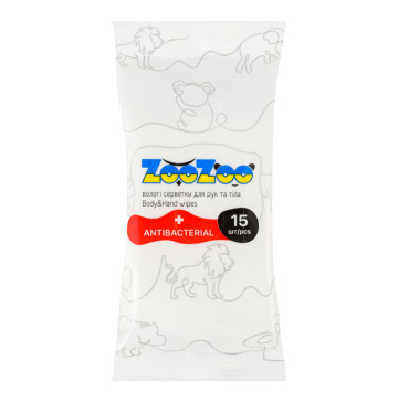 Серветки вологі для рук та тіла з антибактеріальною дією ZooZoo 15шт