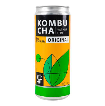 Напій бродіння фільтрований непастеризований з цукром Kombucha Original Vit-Fit з/б 0.33л