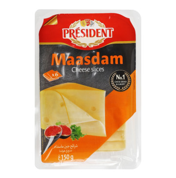 Сир 45% твердий скибками Мааздам President лоток 150г