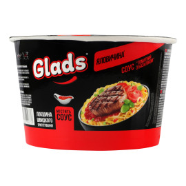 Локшина швидкого приготування Яловичина + Соус Томатний з базиліком Glads ст 85г