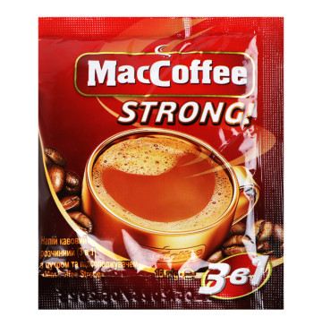 Напій кавовий розчинний з цукром та підсолоджувачем MacCoffee 3в1 Strong м/у 16г