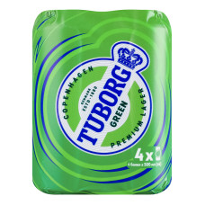 Пиво 4х0.5л 4.6% світле пастеризоване Green Tuborg м/у Пиво 4х0.5л 4.6% світле пастеризоване Green Tuborg м/у