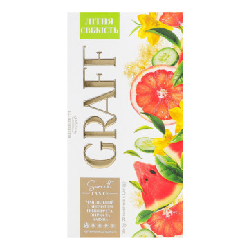 Чай зелений з ароматом грейпфрута, огірка та кавуна з натуральним підсолоджувачем Літня свіжість Graff к/у 20х1.5г