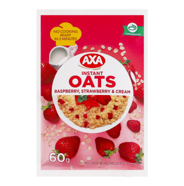 Каша вівсяна миттєвого приготування з вершками, малиною та полуницею Axa м/у 60г