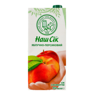 Сік з м'якоттю Яблучно-персиковий Наш сік т/п 950мл