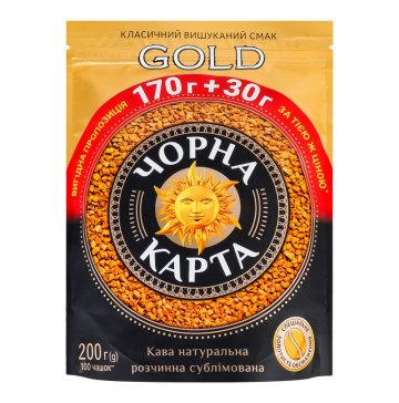 Кава натуральна розчинна сублімована Gold Чорна Карта д/п 200г