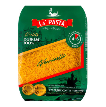 Вироби макаронні з твердих сортів пшениці Вермішель №657 La Pasta Per Primi м/у 400г