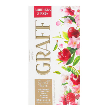 Чай чорний байховий з ароматом квітів малини та вишні з натуральним підсолоджувачем Вишнева ягода Graff к/у 20х1.5г