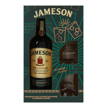 Набір Віскі 40% 0.7л ірландське + 2 склянки Jameson к/у 3шт