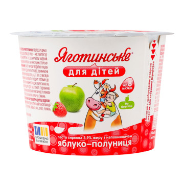 Паста сиркова 3.9% для дітей від 8міс Яблуко-полуниця Яготинське для дітей ст 90г