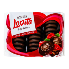 Печиво здобне з желейною начинкою Cocoa-cherry Lovita Jelly Cookies Roshen м/у 420г