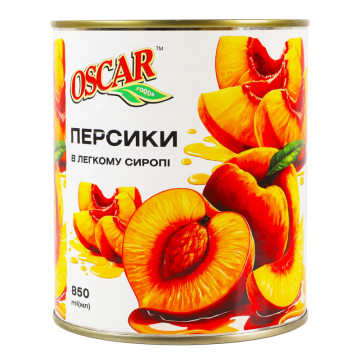 Персики половинки в легкому сиропі Oscar foods з/б 820г