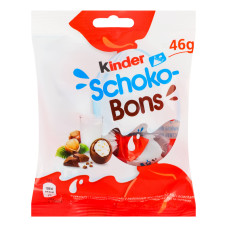 Цукерки з молочного шоколаду з молочною начинкою та горіхами Schoko-Bons Kinder м/у 46г Цукерки з молочного шоколаду з молочною начинкою та горіхами Schoko-Bons Kinder м/у 46г