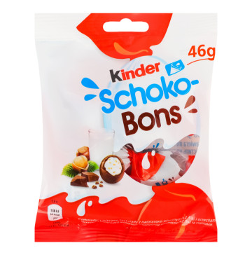 Цукерки з молочного шоколаду з молочною начинкою та горіхами Schoko-Bons Kinder м/у 46г