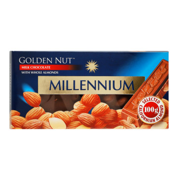 Шоколад молочний з цілим мигдалем Golden Nut Millennium к/у 100г