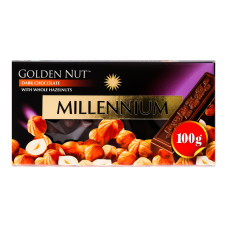 Шоколад чорний з цілими лісовими горіхами Golden Nut Millennium к/у 100г Шоколад чорний з цілими лісовими горіхами Golden Nut Millennium к/у 100г