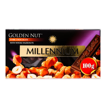 Шоколад чорний з цілими лісовими горіхами Golden Nut Millennium к/у 100г