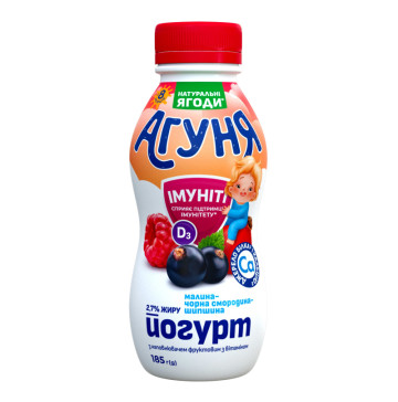 Йогурт 2.7% для дітей від 8міс з наповнювачем фруктовим Малина-чорна смородина-шипшина Імуніті Агуня п/пл 185г
