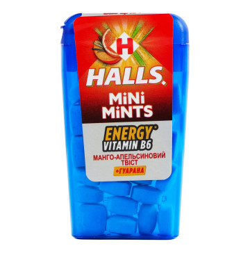Цукерки з вітаміном B6 та екстрактом гуарани без цукру Манго-апельсиновий твіст Energy Mini Mints Halls п/у 12.5г