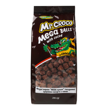 Сніданки сухі глазуровані цукровою глазур'ю з какао Mega balls Mr. Croco м/у 200г
