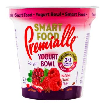 Йогурт 2.8% Малина-гранат-льон Yogurt bowl Smart food Premialle ст 240г