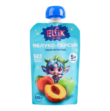 Пюре для дітей від 5міс фруктове Яблуко-персик Elfik Magic д/п 100г