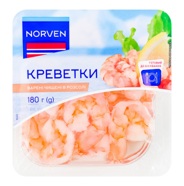 Креветки варені у розсолі чищені Norven лоток 180г