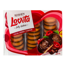 Печиво здобне з какао та желейною начинкою зі смаком вишні Lovita Jelly Cookies Roshen м/у 420г