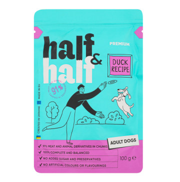 Корм вологий повнораціонний для дорослих собак з качкою у соусі Duck recipe Premium Half&Half д/п 100г