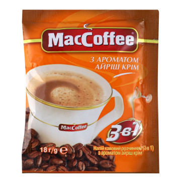 Напій кавовий розчинний з ароматом айріш крім 3в1 MacCoffee м/у 18г