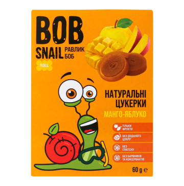 Цукерки фруктові натуральні Mango-apple Rolls Bob Snail к/у 60г