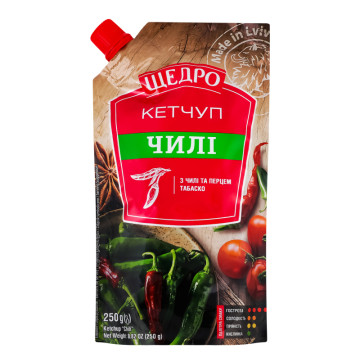 Кетчуп з чилі та перцем табаско пастеризований Чилі Щедро д/п 250г